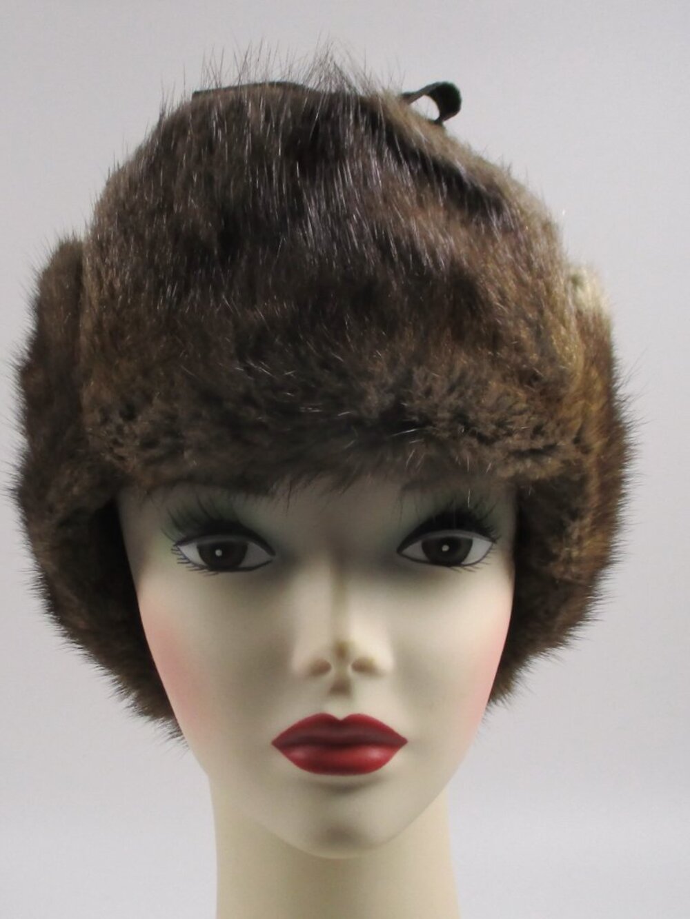 Crown Cap Paul Lainbund Wool and Muskrat Fur Trapper Aviator Cap Hat LG